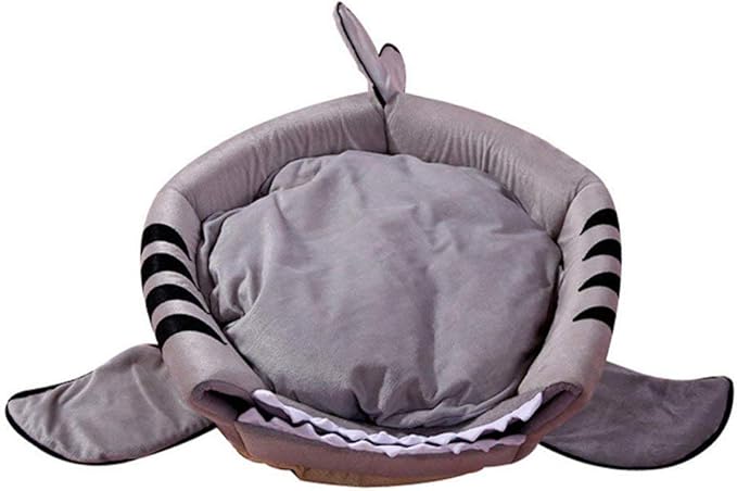 Shark Shaped Pet Dog Puppy Bed Warm Cat Bed House Nest for Autumn Winter Grey L