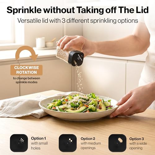 Glass Square Spice Jars with Label, Seasoning Set, 36x Black Sprinkle Lids