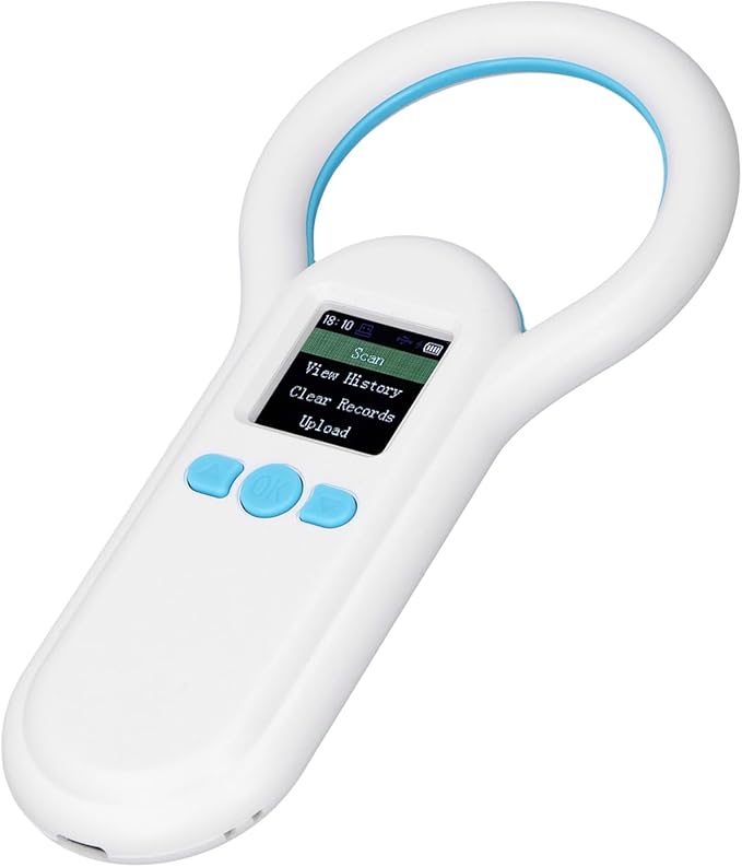 Pet Microchip Scanner and Animal Ear Tag ID Reader with 1.44 Inch TFT Display, 134.2 Khz Working Frequency, Compatible with ISO 11784, ISO 11785, FDX B, and ID64 Standards, 500