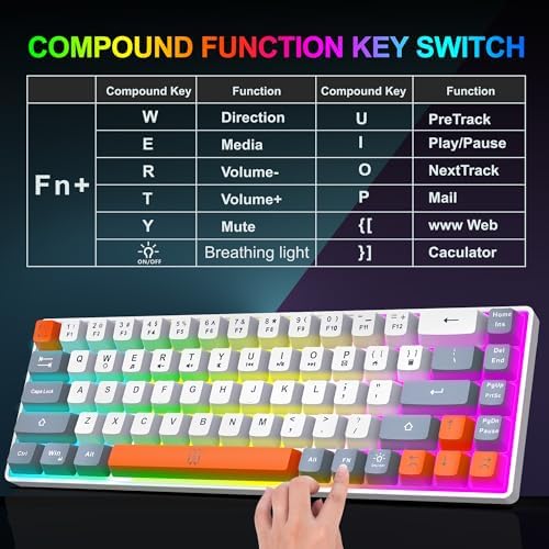 Snpurdiri 60% Wireless Gaming Keyboard and Mouse Combo (Gray-White-Orange)