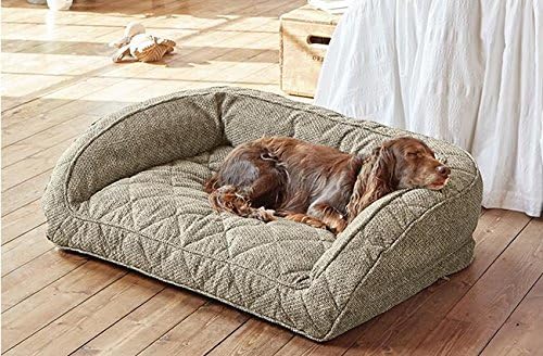 Orvis ComfortFill-Eco Bolster Dog Bed - Plush Rectangular Dog Beds with Three-Sided Bolster for Leaning, Charcoal Chevron - M