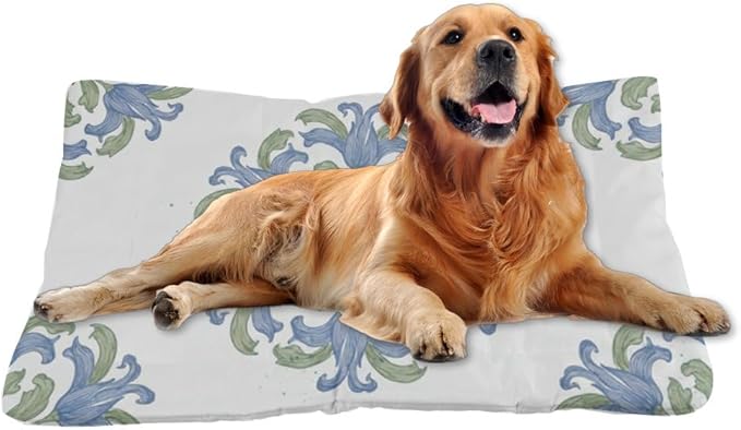 Vintage Blue Green Floral Dog Beds and Furniture Washable Crate Mat Cage Pads Puppy Crate Bed Non-Slip Beds for Small Dogs Dog Bed Pillows Mats for Dogs Pet Cushions Indoor Outdoor 36X24 Inch