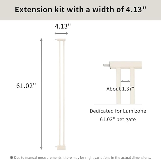 Lumizone Extra Tall Cat Gate Extension Kit 61.02" High Pressure Mounted 4.13" Extra Wide 1.37" Gap No Drilling Tall Pet Gate for Dogs (Cream, 61.02" H x 4.13" W, Extension)