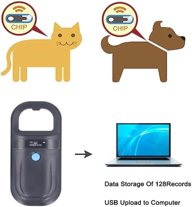 Pet Microchip Scanner ISO11784/85/FDX-B/EMID Animal Handheld Reader,134.2kHz Pet ID Scanner Rechargeable Animal Chip Registration, for Dog/Cat/Pig/Animal (BT Black)