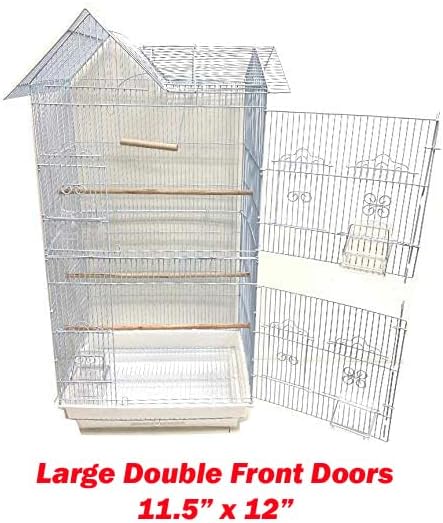 63" Roof Top Canary Parakeet Cockatiel Lovebird Finch Roof Top Bird Parrot Home Cage Side Nesting Box Doors with Removable Rolling Stand