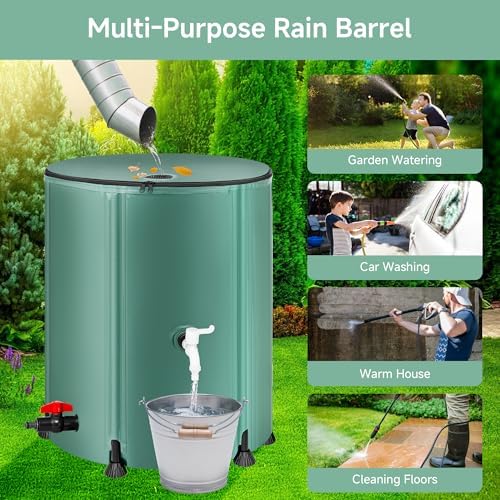 Collapsible Rain Barrel Water Storage Containers-53 Gallon Portable Rainwater Collect System Water Tank to Collect Rainwater from Gutter Downspout Water Catcher with Spigots,Filter＆Overflow Kits