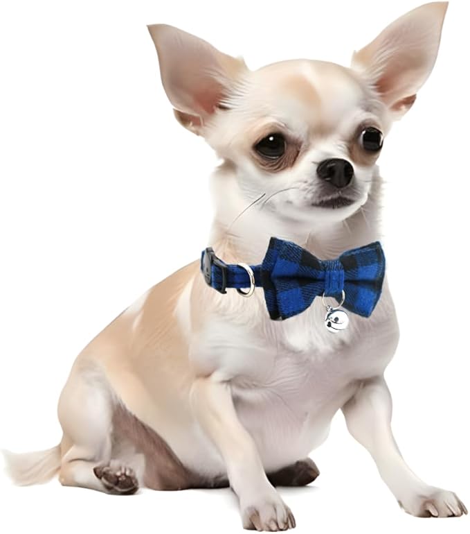 2-Pack Plaid Cat Collar with Bell and Bow, Breakaway Kitten Collar with Bell, Bowtie Puppy Collars for XXS Xs Small Little Pet Tiny Dogs, Pink+Orange