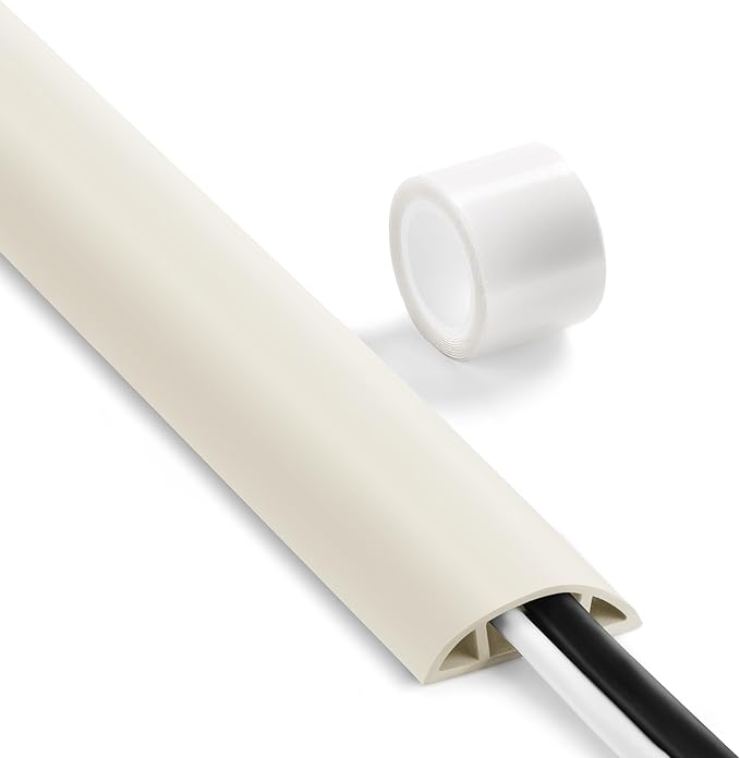 Floor Cable Cover 3ft Beige, LZEOY Cord Covers for Wires on Floor, Cord Hider Floor Cable Management, Extension Cord Floor Cover Low Profile, Floor Cord Cover for Office/Carpet/Floor