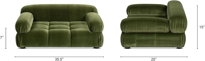 Marcel Upholstered Modern Pet Bed for Small & Medium Dogs and Cats, Sofa-Style Dog Bed with Bolstered Arms, Tufted Cushion, Water & Stain Resistant Velvet (Olive Green)