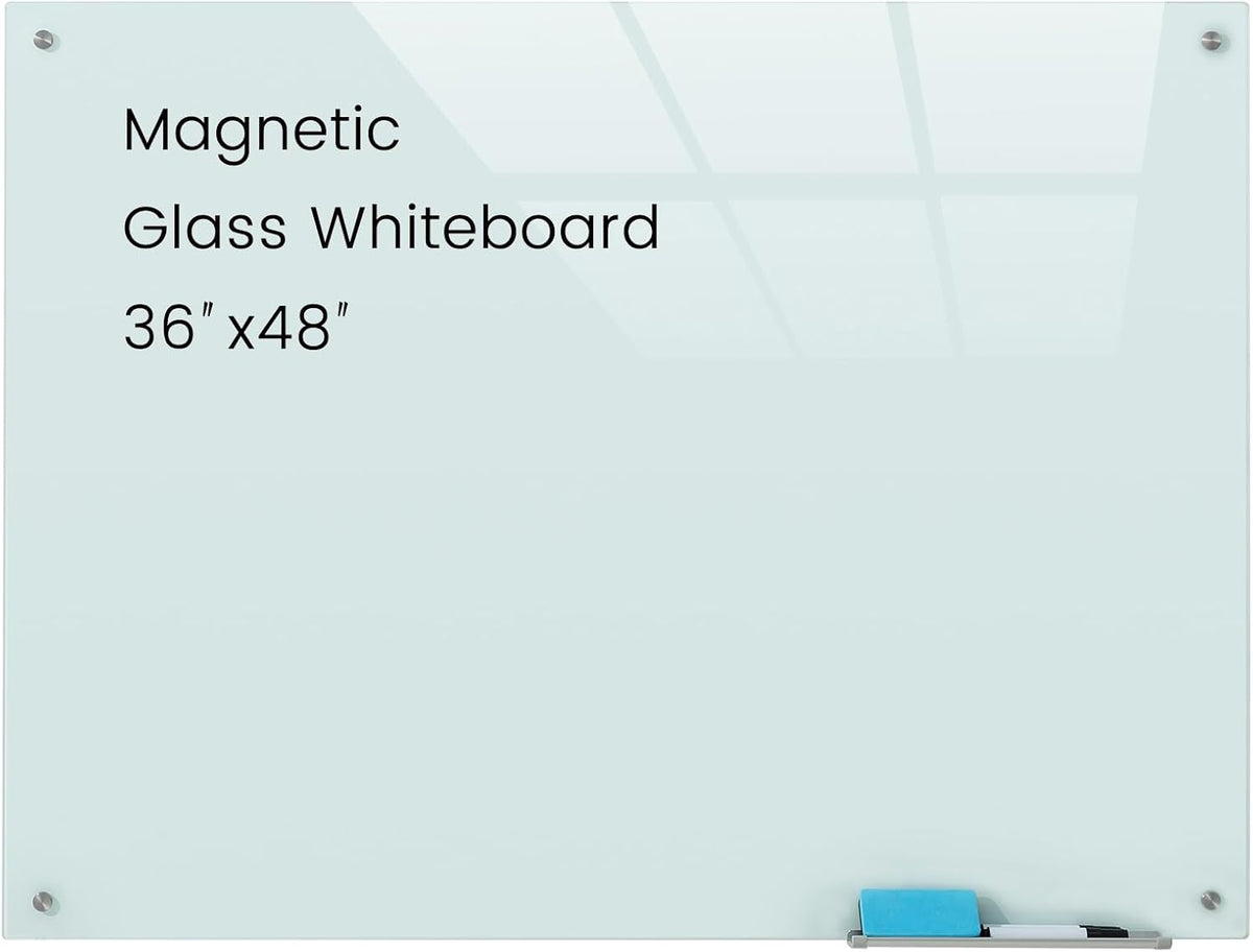 Glass Magnetic Dry Erase Board - 48"x36" Frameless WhiteBoard for Wall