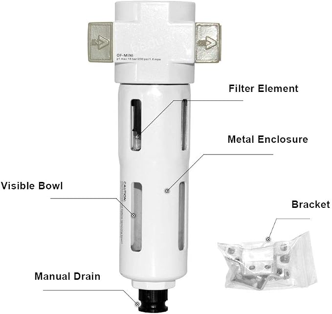 Beduan 1/4" Air in-line Compressed Particulate Filter, Moisture Water Trap