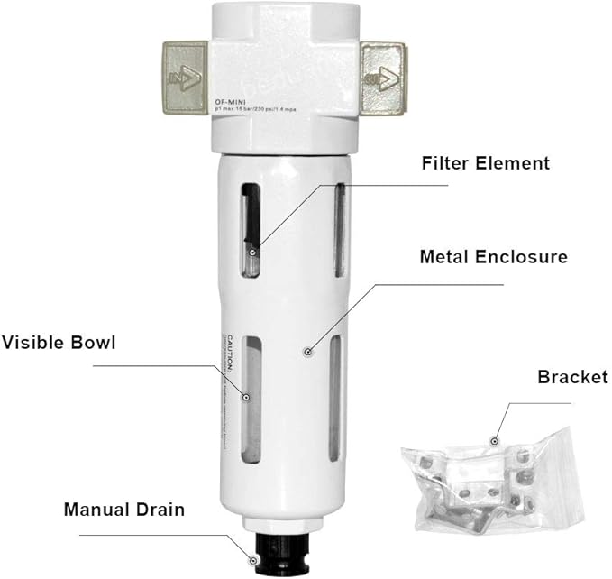 Beduan 1/2" Air in-line Compressed Particulate Filter, Moisture Water Trap