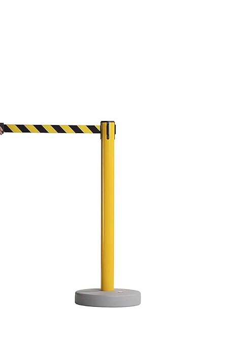 Crowd Control Warehouse - CCW Set of 2 Retractable Belt Barrier Stanchion, Water Fillable Base MSH630-11 Foot Belt, Yellow"Caution - DO NOT Enter" Black Letters with Black PVC Plastic Post