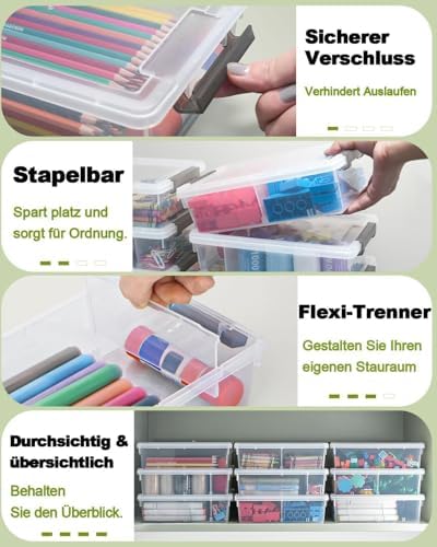 12 Pack Extra Large Pencil Box with Removable Divider, Thickened Pencil Case Bulk, Clear Crayon Marker Organizer Stackable Plastic Small Storage Containers for Pen Craft School Supplies(Grey)