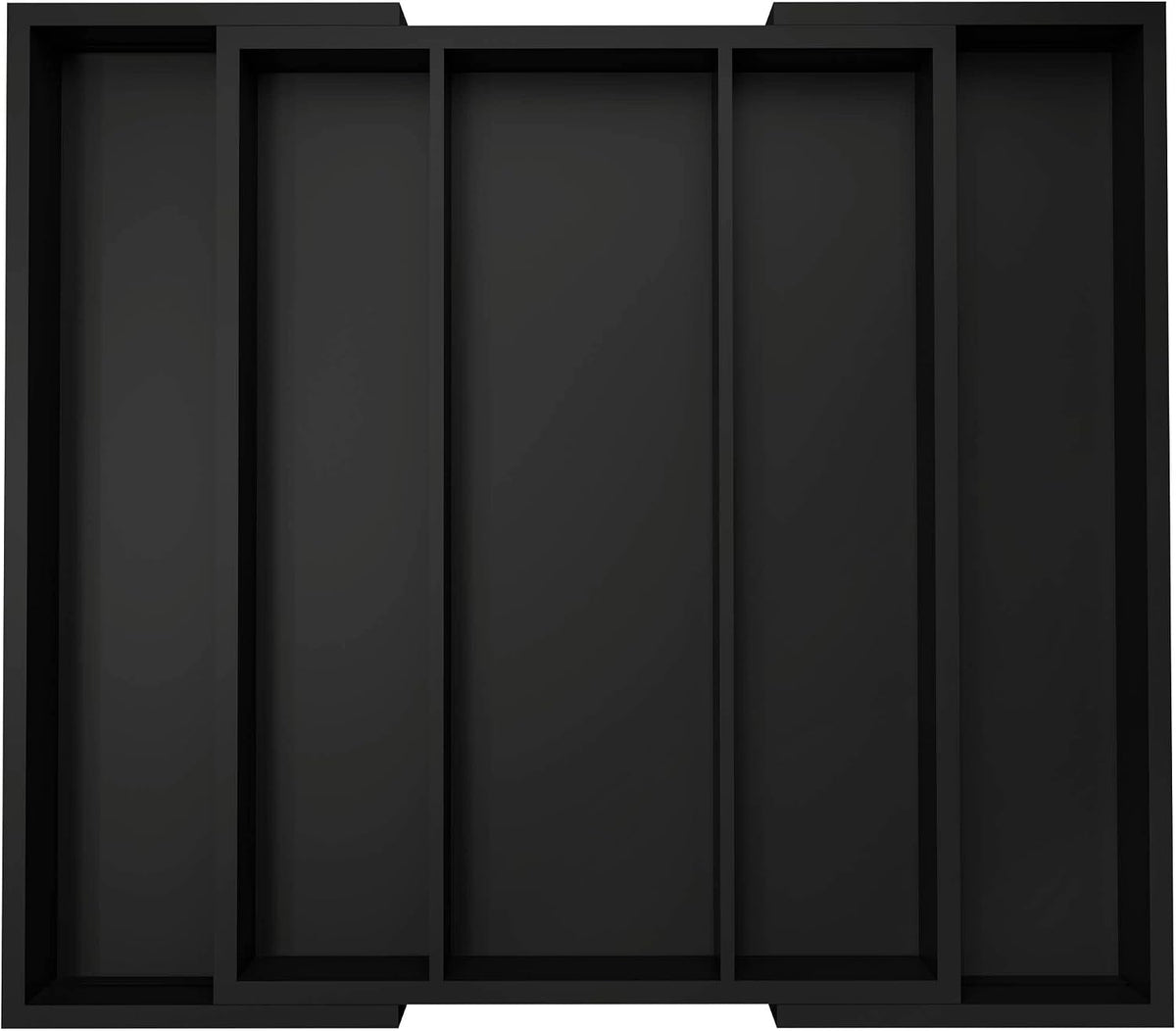 Kitchen Utensil Organizer Silverware Tray - Bamboo Flatware Organizer Expandable 5 Slots Multipurpose Silverware Organizer for Office Storage Garage Organization W13.7"-19.9" x L17.6" X H2.5" (Black)