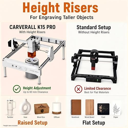 Laser Engraver 12W Laser Engraving Machine for Wood Metal Acrylic Glass Stone, DIY CNC Portable Laser Cutter 7.9" x 11.8" (Near A4) Offline Engraving Carverall K15 Pro Silvery, 12000mW, Class 1