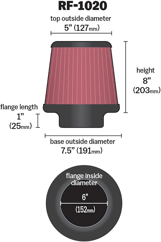 K&N High-Flow Original Lifetime Universal Clamp-On Air Filter: High Performance