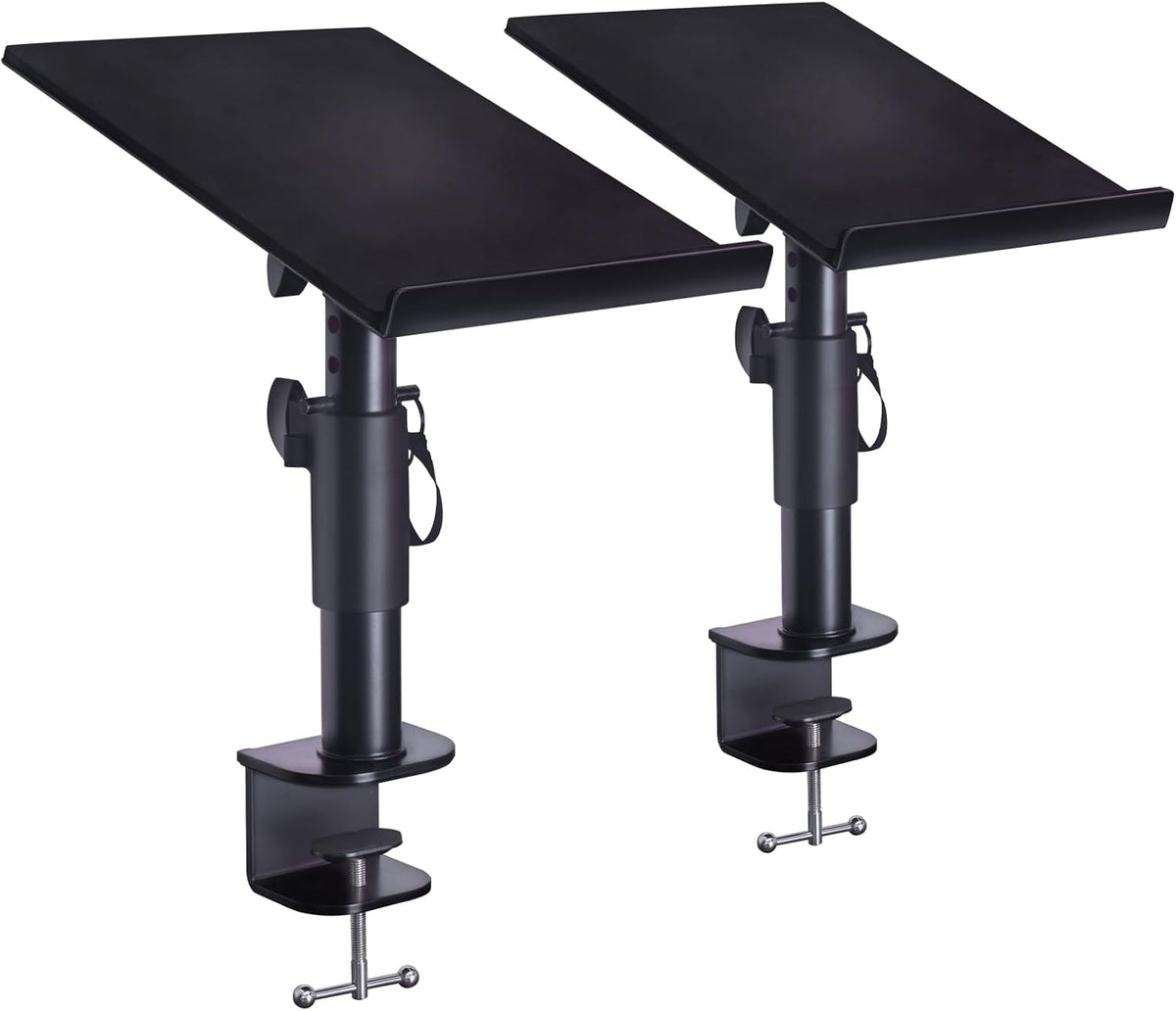 Liquid Stands Studio Monitor Stands - Music Studio Desktop Speaker Stand - 2 Pack 12x9 Clamp-on Adjustable Short or Tall Speaker Support for Music Booth Desk Audio Monitor Stand Mount with Tilt