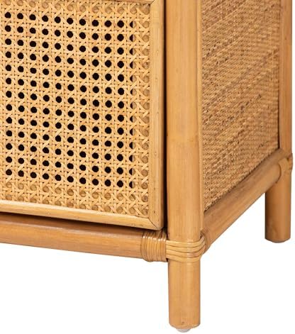 Bali & pari Curacao Modern Bohemian Light Honey Rattan 2-Drawer Bookcase