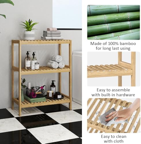 3-Tier Bamboo Freestanding Shelf Multi-use Small Bookshelf Bookcase