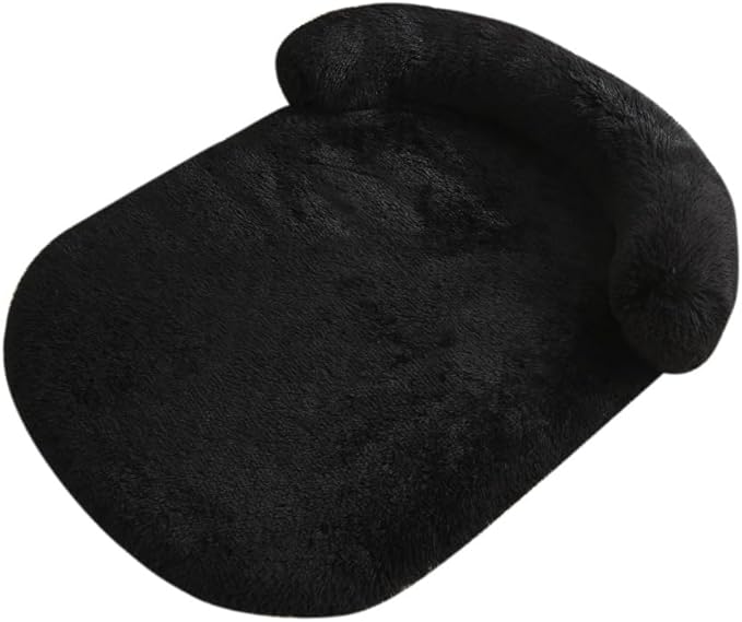 Calming Dog Bed - Fluffy Plush Mat with Removable Washable Cover | Furniture Protector for Large Dogs & Cats(Black,21.65X15.75X4.33in)