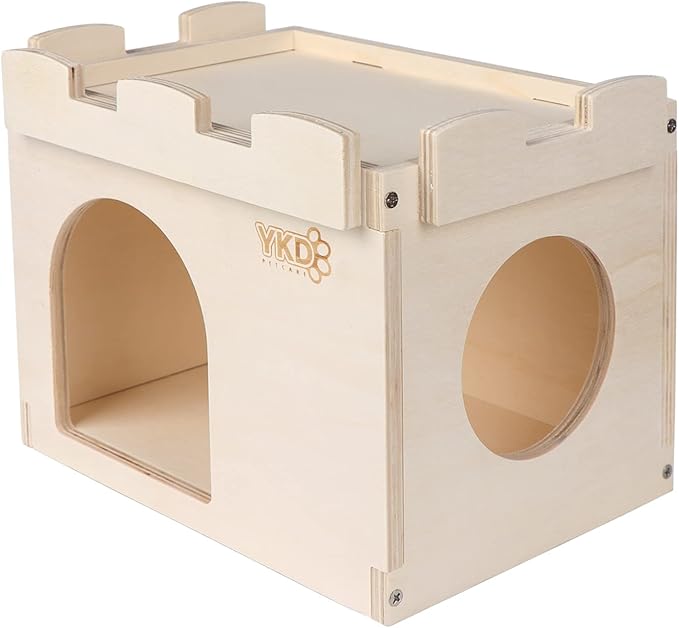 Castle Chinchilla House, Small Animal Hideout for Chinchilla, Guinea Pig, Hedgehog, or Rat, Ventilated Wooden Hamster Habitat with Multiple Doors, Made from Natural Wood