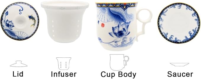 Porcelain Tea Cup with Infuser Lid and Saucer Sets