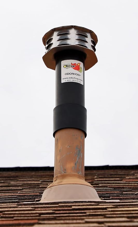 OdorHog Metal Cap Slip On Vent Stack Pipe Filter 4" Black ABS, Removes Outdoor