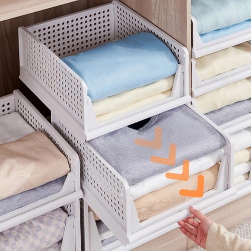 yazi 5XL Stackable Plastic Closet Storage Baskets
