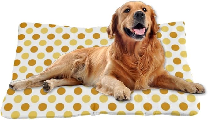 Orange Polka Dot Cute Dog Crate Beds Furniture Dog Crate Mat Pads Washable Bed Washable Non-Slip Beds for Crates Medium Bed for Pet Mat Cushions Indoor Outdoor 36X24 Inch