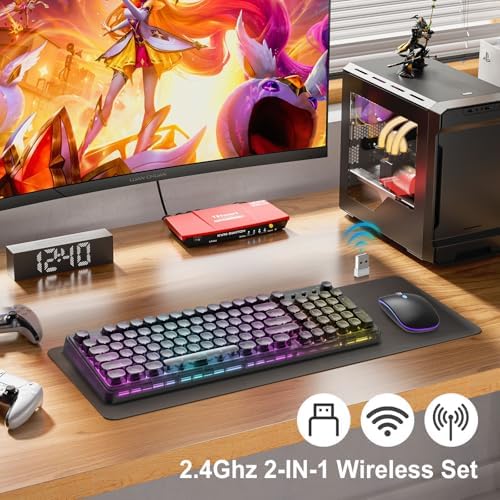 Wireless Keyboard and Mouse Combo Rechargeable, Light Up Transparent Backlit Keyboard with 15 LED Lighting Effects, Volume Knob, RGB Mouse, 2.4GHz Wireless for PC Laptop Desktop, Black