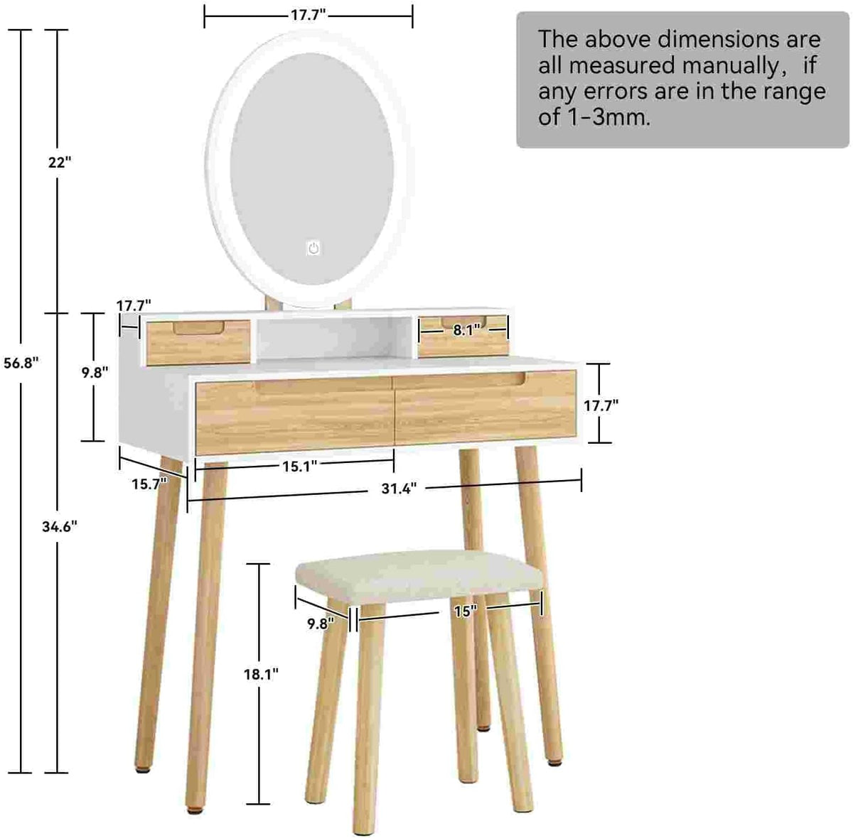 YOURLITE Small Makeup Vanity Desk with Mirror and Lights