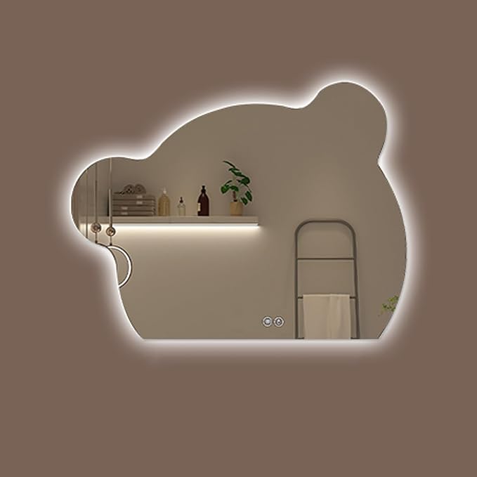 Cute Bear Wall Mirror, Wall Mounted Multifunction Bathroom Vanity Mirror