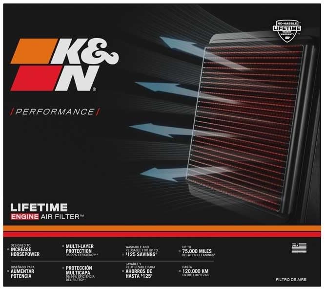 K&N High-Flow Original Lifetime Engine Air Filter: Increase Power: Premium