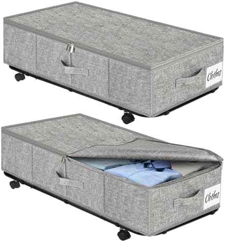 Large Sturdy Under Bed Storage with Wheels, 2 Pack 50L Rolling