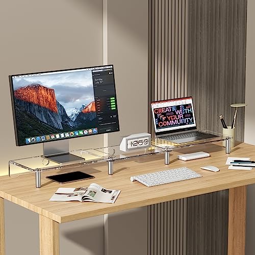 Acrylic Dual Monitor Stand Riser,Adjustable Length Angle for 2Monitors