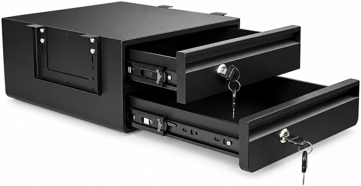 POPMOON 14" D 2Tier Under Desk Drawer Lockable Pull Out Storage Organizer