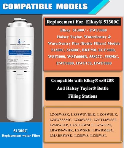 51300C Replacement for Elkay 51300C, Replacement 55898C Filters, Replacement Bottle Stations Compatible with Ezh2o Filter ERF750, 55898C, EWF3000 (No Chip 3-Pack)