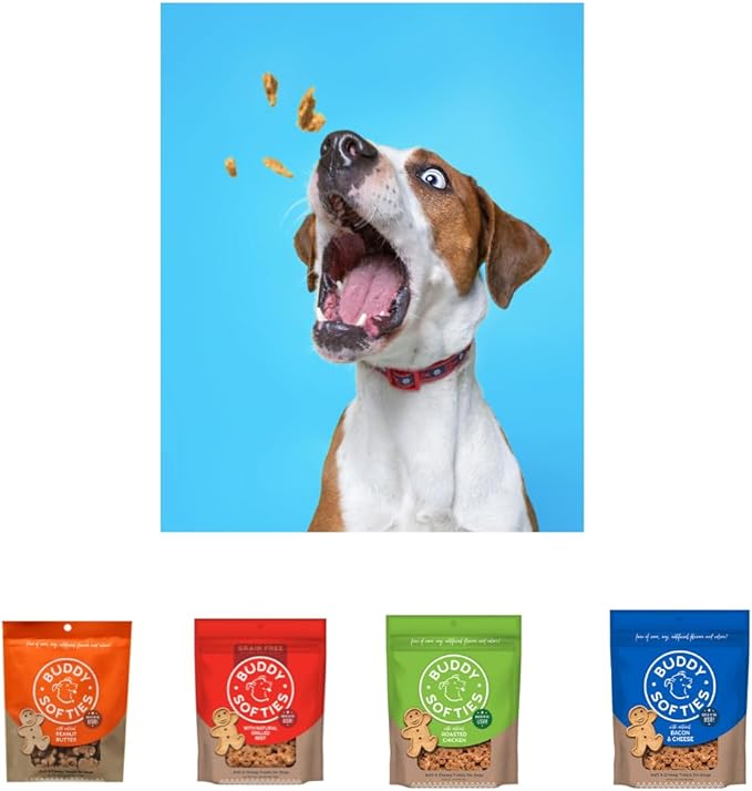 Buddy Biscuits Dog Treats Variety Pack - 6oz Softies Includes Chicken, Bacon & Cheese, Peanut Butter & 5oz Grain Free Grilled Beef - With Dog Toy Rope