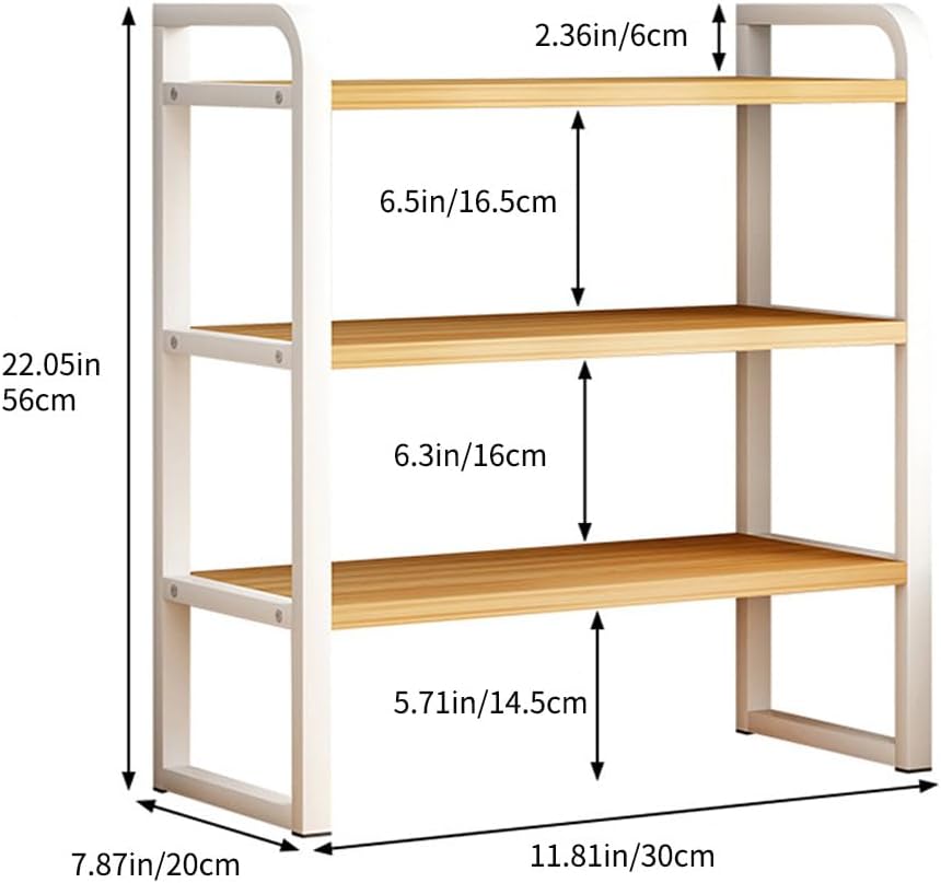 Office Desk Shelf Organizer, Wood Desktop Bookshelf Supplies Storage Rack, Shelf for Top of Desk and Dresser and Cubicle Decor Aesthetic Bookshelf (White White-three Tier, 11.81 Lx7.87 Wx22.05 H)