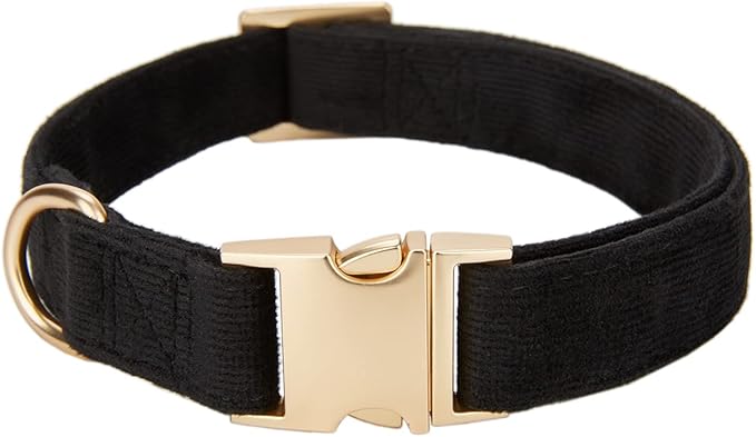 Soft Cotton Dog Collar with Metal Buckle Adjustable Heavy Duty Comfy Corduroy Collars for Small Medium Large Dogs,Black,Small