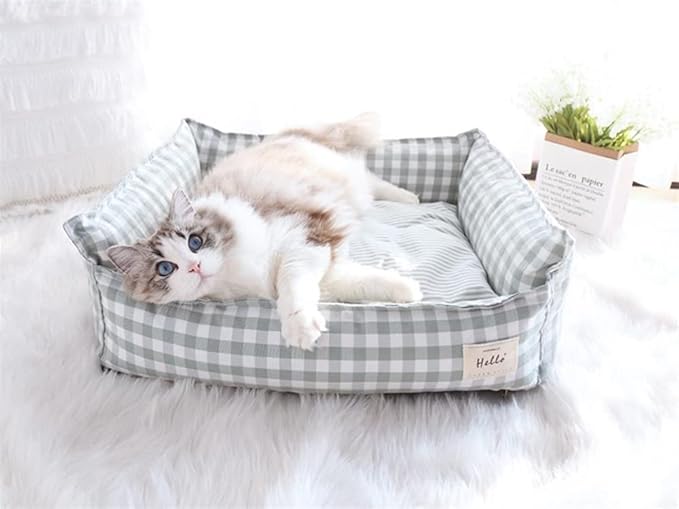 Original Rectangular Pet Bed Soft Cotton Dog Kennel with Non Slip Bottom, Removable Calming Sofa for Small Medium Dogs and Cats, Universal for All Seasons Red S