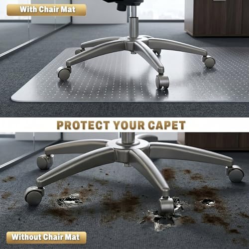BesWin Office Chair Mat for Carpet, 32" x 48" Heavy Duty Hard Computer Desk Chair Mat for Carpeted Floors, Anti-Slip Carpet Floor Protector Mat for Office Chair, Smooth Glide, Ship Flat