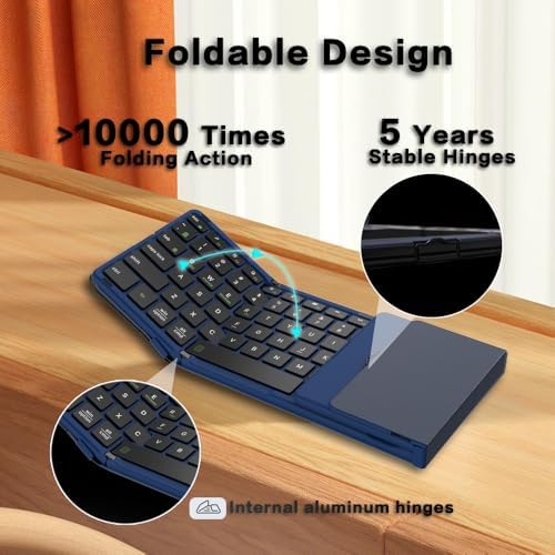 JOMAA Foldable Bluetooth Keyboard, 4-Channel Wireless, Multi-Device Rechargeable with Touchpad and Numeric pad Travel Portable Keyboard for Laptop, Tablet Phone, Windows, Mac, Android, iOS