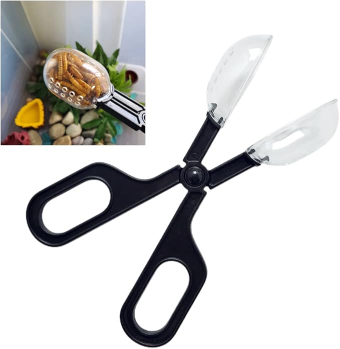 Tweezers and Scooper, Reptile Long Handle Feeding Tool, for Gecko, Lizard, Guinea Pig, Hamsters, Hedgehog, Rat, Snak, Bird and Other Small Animals -10.5" Black 2Pcs+Scooper