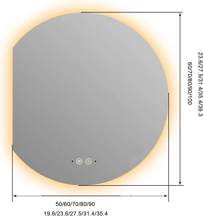 Bathroom Mirror, Dimmable LED Vanity Mirror Half Circle, Illuminated Mirror
