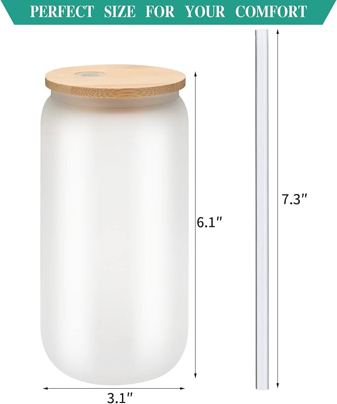 WHEATHUSK 20 Pack Sublimation Glass Cups Frosted 16oz Blanks Sublimation