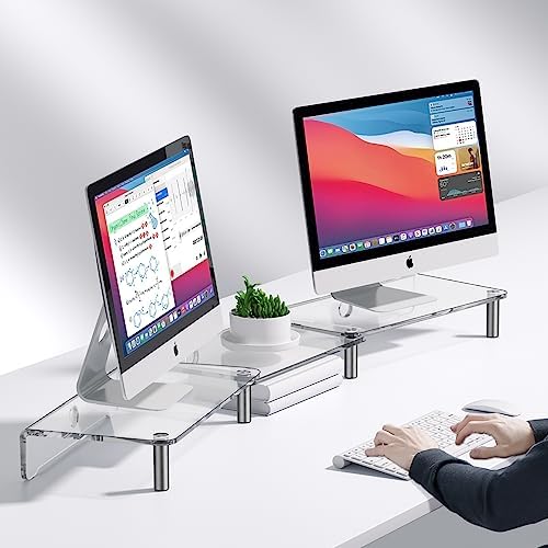 Acrylic Dual Monitor Stand Riser,Adjustable Length Angle for 2Monitors