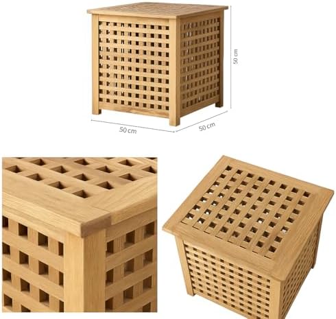 Wooden Storage Box with Lid – Natural Rustic Cube Bench Organizer for Laundry, Shoes, Entryway – Indoor Outdoor Breathable Wood Chest, Crate Bin, Furniture Decor for Home