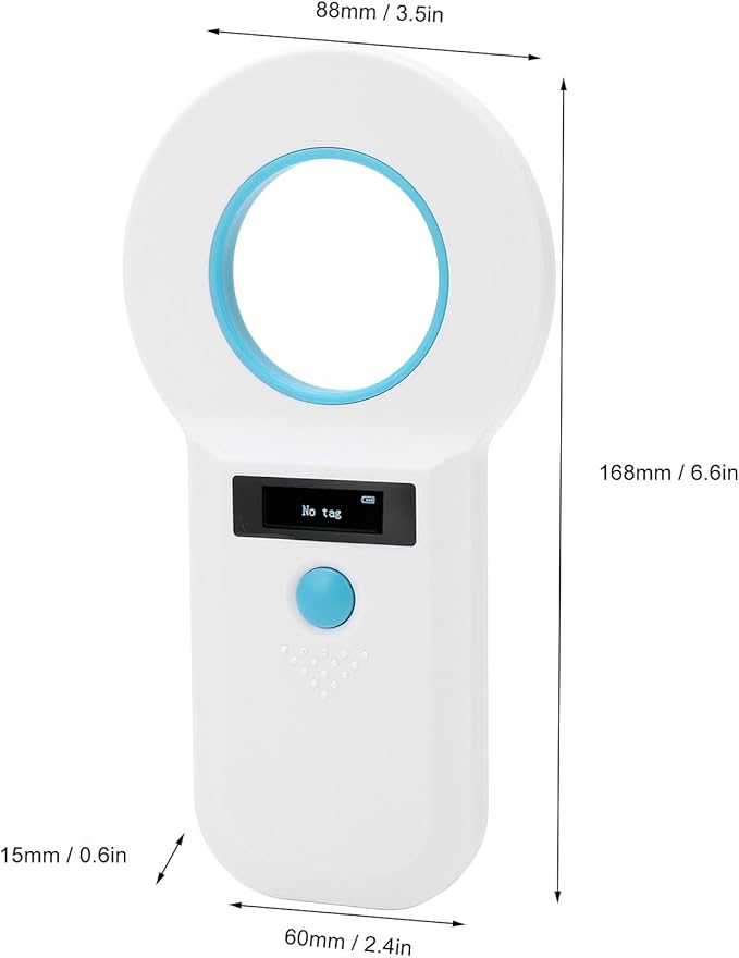 BRRNOO Microchip Scanner, Pet Microchip Scanner Pet ID 134.2KHz 125KHz Chip Rechargeable Animal Card Reader with Storage Function for Pets